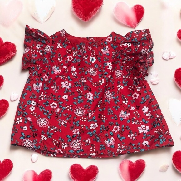 Janie and Jack Red and Blue Floral Ruffle Sleeve Blouse Girl’s Size 6 - Picture 1 of 9